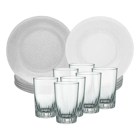 Juego Vajilla 18 Piezas Plato Llano Hondo Vasos Vidrio