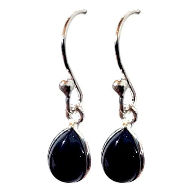 Aretes De Plata Ley 925 Con Piedra Natural Onix Negra