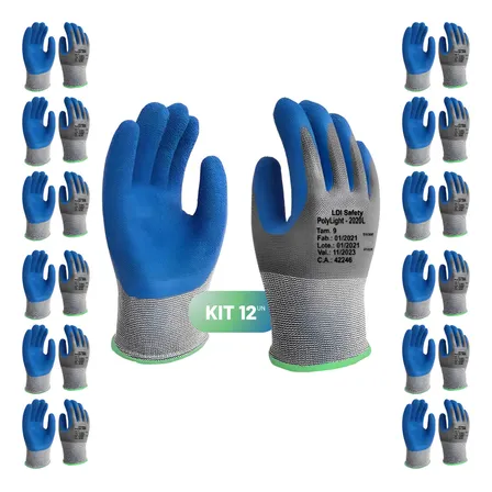 12 Pares Luva Emborrachada Construção Pedreiro C A 42246 Azul