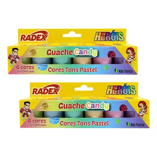 Kit 2 Tintas Tempera Guache Tons Pastéis 6 Cores Radex Kit 2 Tintas Tempera Guache Tons Pastéis 6 Cores Radex