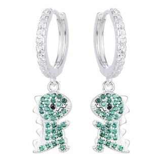 Aros Huggies Argollas Plata 925 Dinosaurio Rex Cubics Verde Aros Huggies Argollas Plata 925 Dinosaurio Rex Cubics Verde