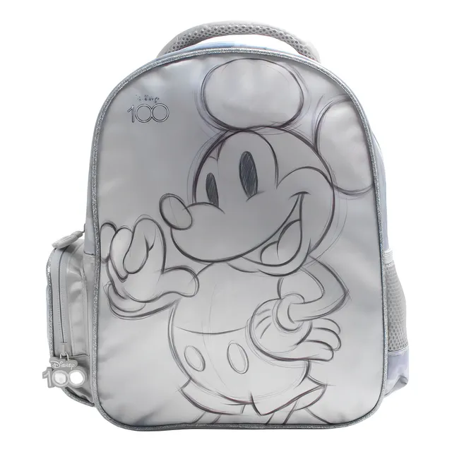 Mochila Disney 100 Años Mickey Mouse Satin Intek Color Gris Claro Diseño De La Tela Trasparente