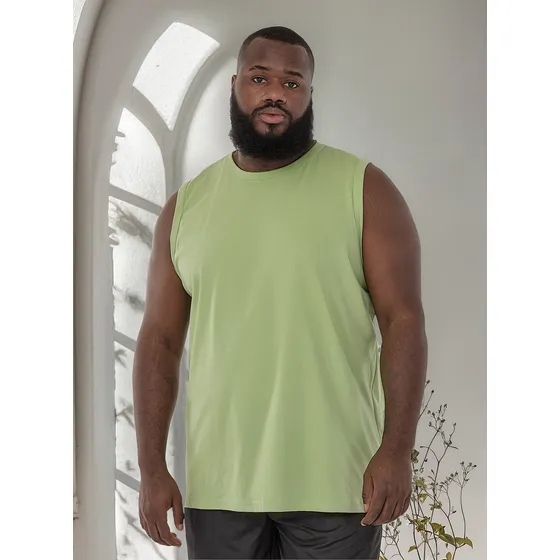 Regata Plus Size Masculina Machão Anistia Sem Estampa Verde
