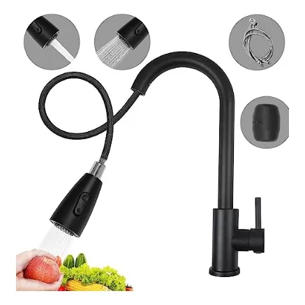 Grifo Extraible Monomando De Cocina En Negro Mate Doble Temp