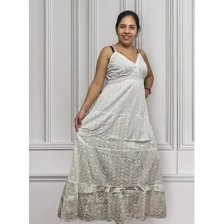 Vestido De Moda, Colo Blanco De Algodon Talla Standrad