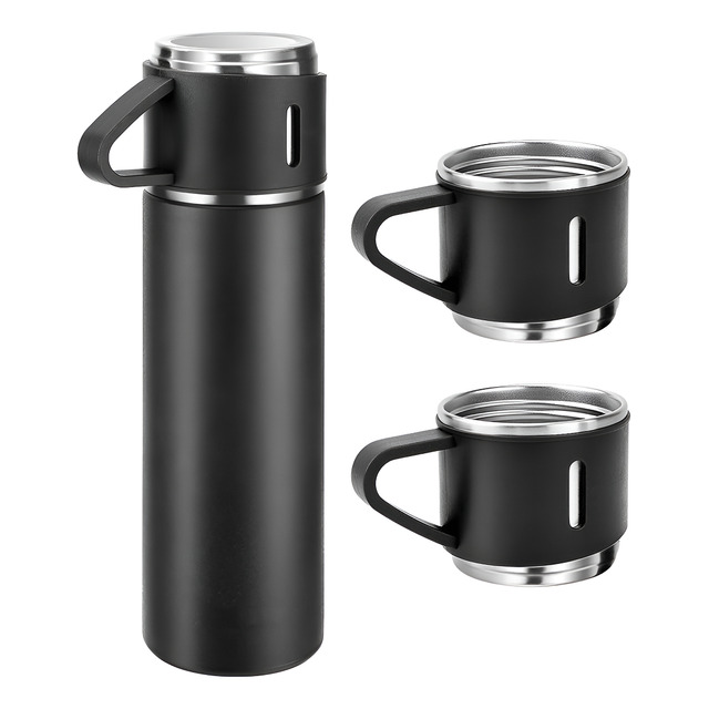 Caneca Kit Garrafa Térmica Vacuum Bottle Inox 500ml + 3 Xíca