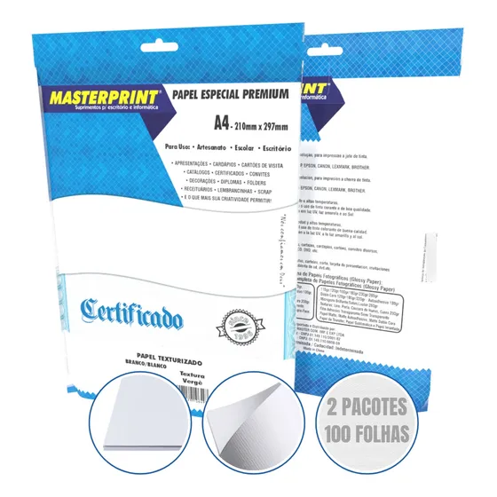 Papel Verge A4 120g Branco Fosco Premium 100 Folhas Texturiz