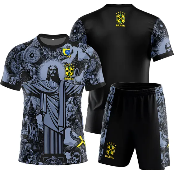 Camiseta Y Short De Futbol Brasil Cristo Redentor