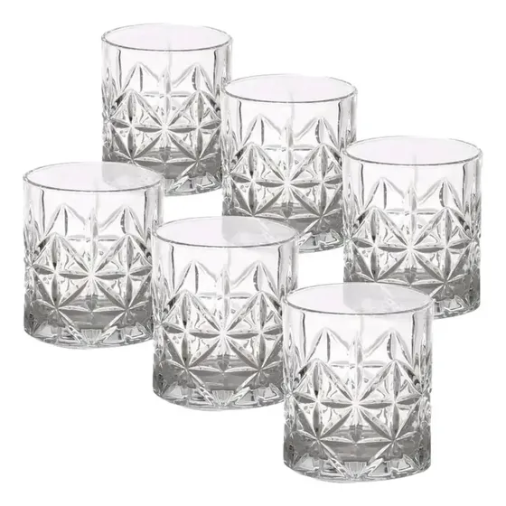 Kit de Copos Baixos Wolff Stella de Vidro com 6 Unidades para Whisky e Drinks