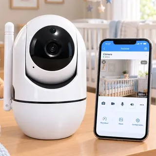 Câmera Baba Eletrônica Wifi Sem Fio Visão Noturna Audio 360 Branco