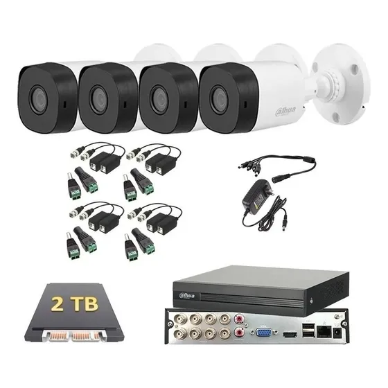 Kit 4 Cámaras 1080p 2 Mp Dahua 2 Tb Baluns Dvr 8 Canales