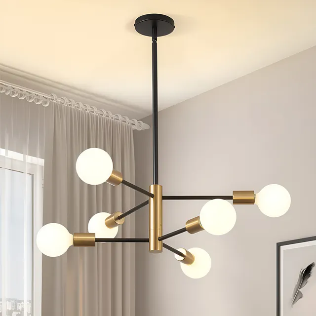 Luminária Lustre Teto Moderno Pendente Para Sala 6 Lâmpadas 127/220v Preto