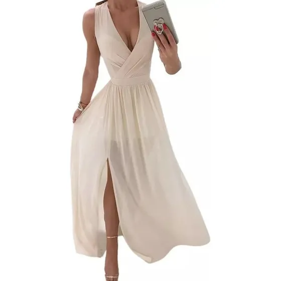Vestido Largo Elegante Formal Con Abertura Frontal Delgada