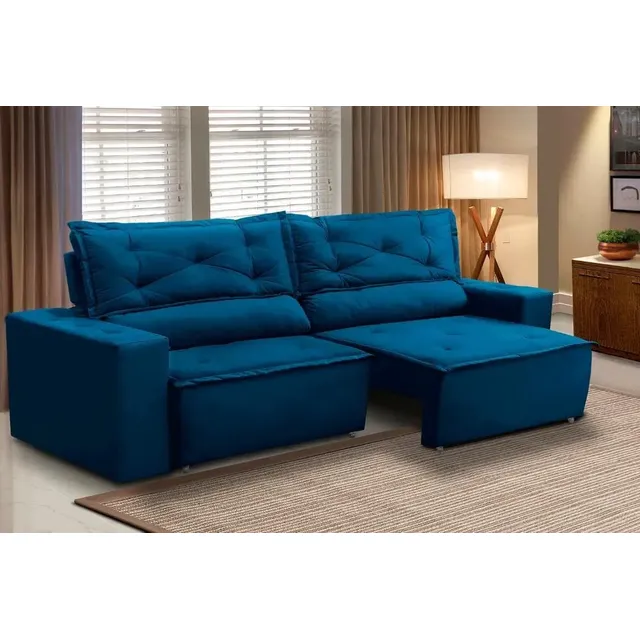 Sofá Retrátil E Reclinável Com Molas 1,80m Livia Suede Azul