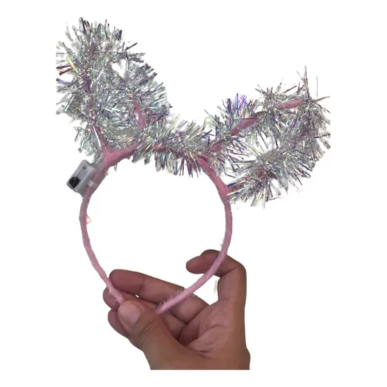 Tiara Arco Infantil Gatinha Rosa Com Led Pcte Com 3 Unidades