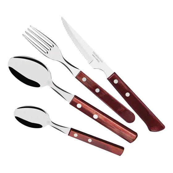 Set 48 Cubiertos Asado Tramontina Polywood Madera Laqueada