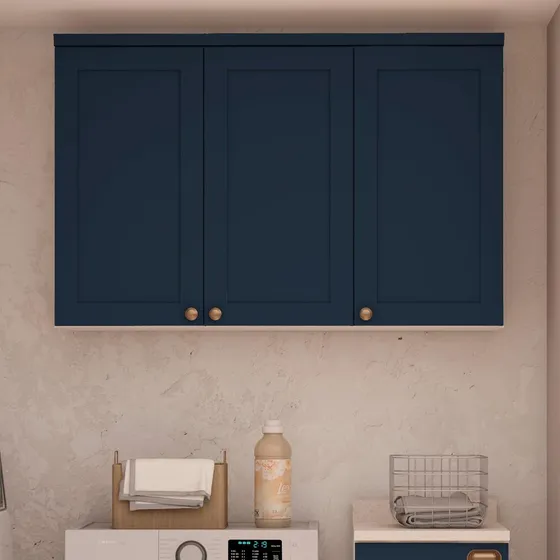 Armário De Cozinha Genialflex Iluminata 3 Portas Branco Azul