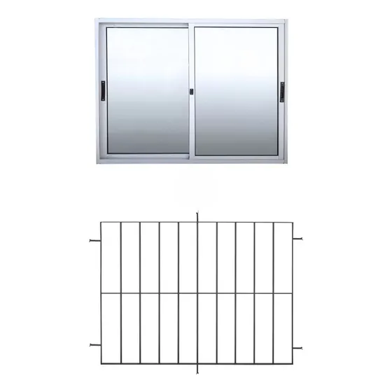 Ventana De Aluminio 1.20 X 1.0 Con Reja 12mm Incorporada Color Plateado Waluminio