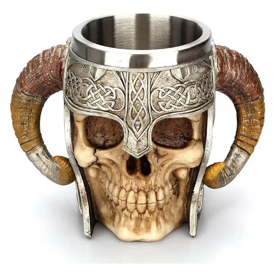 Vaso Cerveza Calavera Vikingo Jarra Mug Cervecero Acero