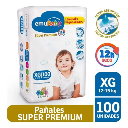 Pack X100 Unidades Pañales Super Premium Emubaby Xg Sin Género