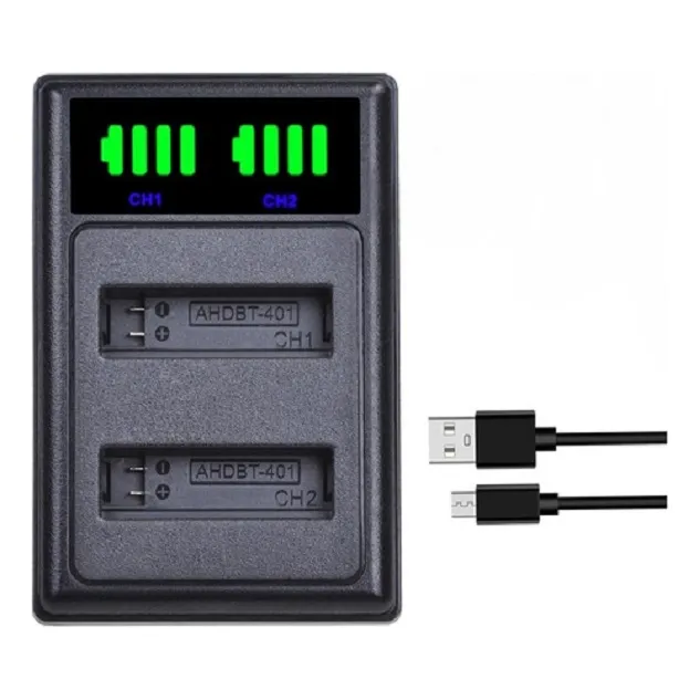 Cargador De Bateria Dual P/ Gopro Hero 4 Ahdbt-401 Fac A O B