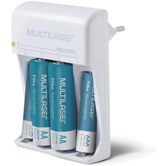 Carregador De Pilha Multilaser + 4 Pilhas Aa/aaa Original Nf