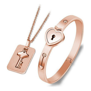 Pareja Amor Corazón Bloque Pulsera Llave Colgante Pareja Amor Corazón Bloque Pulsera Llave Colgante