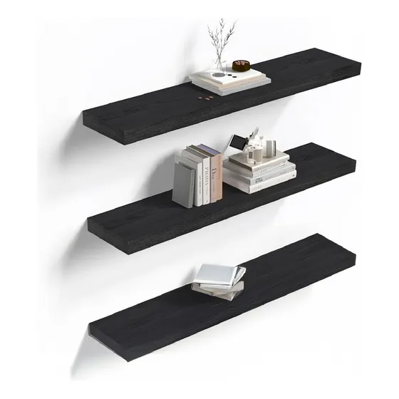 Set X3 Estantes Flotantes Mdf De 60x20x2cm Ideal Decoracion Interiores Living Comedor Cocina Dormitorio. Resistentes, Duraderos, Elegantes Color Negro