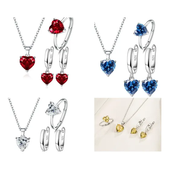 Conjunto De Joyas  Plata 925 Collar,colgante, Aros, Anillo