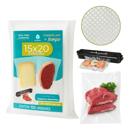100 Sacos 15x20 Embalagem Ranhuras Gofrada Seladora A Vácuo Saco Reforçado Ranhurado Para Seladora Domestica Kit