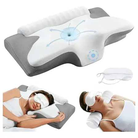 BETWO Travesseiro Ortopédico Cervical Borboleta 2 em 1, Espuma de Memória Viscoelástica, Ergonômico com Rolo de Pescoço, Suporte Cervical para Dormir de Lado, Costas e Alívio da Pressão e Capa Lavável
