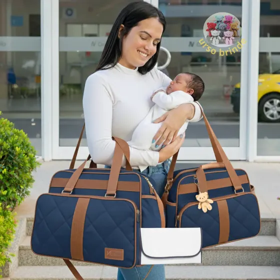 Kit Bolsa Maternidade Bebê Passeio Luxo Grande Menina Menino