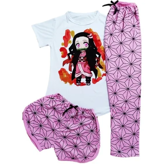 Pijama Juvenil De Nezuko Para Mujer 3 Piezas Demon Slayer