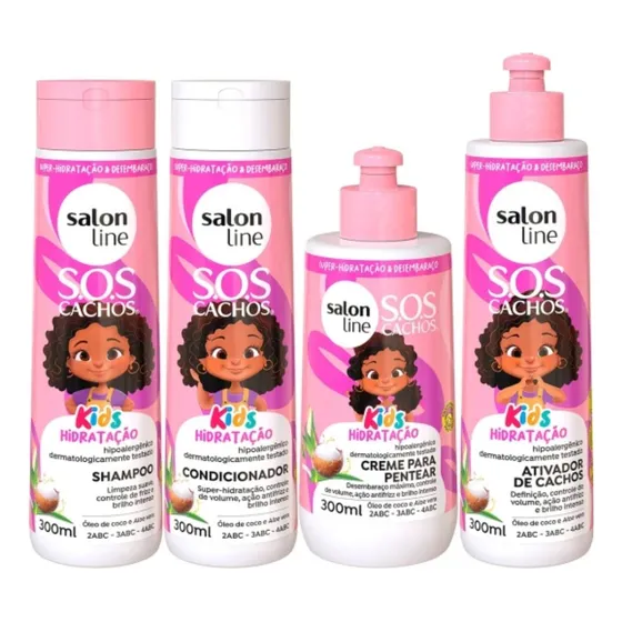 Kit Infantil Salonline Pra Crianças Sos Cachos Kids 4 Itens