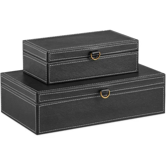 Kit Caixas Pretas 2pcs Em Pu 25x14x8cm E 35x21x10cm - Mart