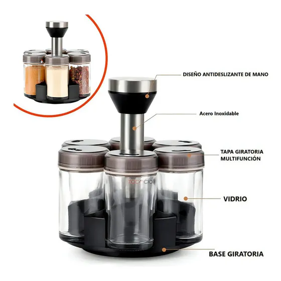Condimentero Giratorio Para Especias Organizador Cocina X6 Color Gris