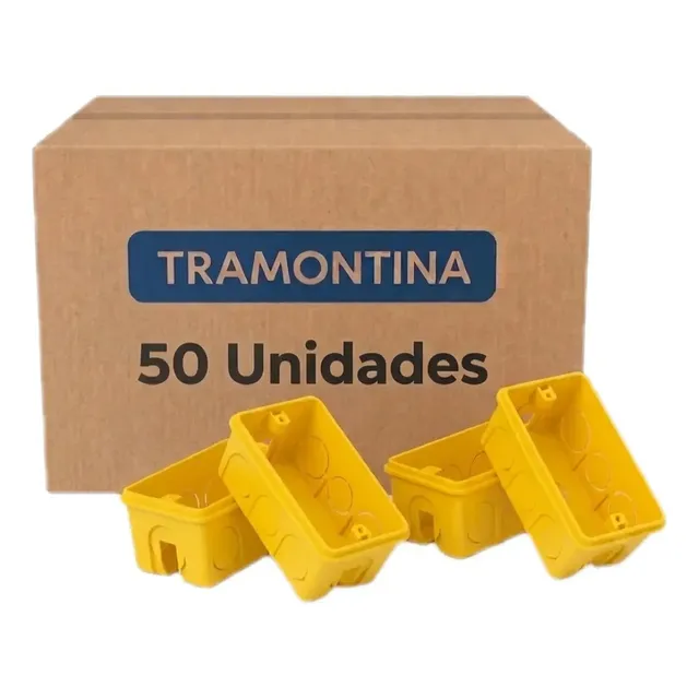 Kit 50 Caixa De Embutir 4x2 Luz Parede Tramontina Amarela