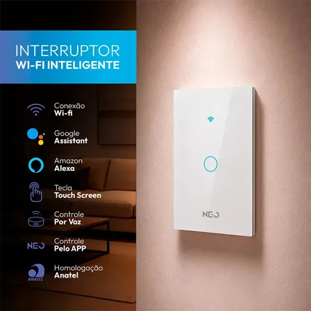 Interruptor Smart Inteligente Wi-fi 2.4 Ghz Alexa Google 1 Botão 4x2 Bivolt Branco Cod: 291990356 Neo Avant Branco 1 127/220v