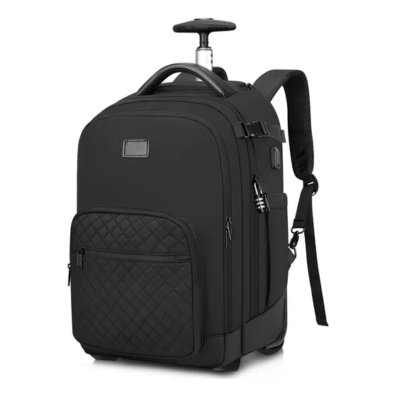 Maleta Mochila de Viaje con Ruedas 360° y Puerto USB, Antirrobo, Cabina 40L para Laptop 17" Negra