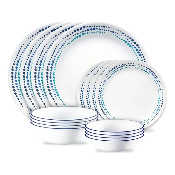 Corelle Ocean Blues - Juego De Vajilla De 16 Piezas, Servici