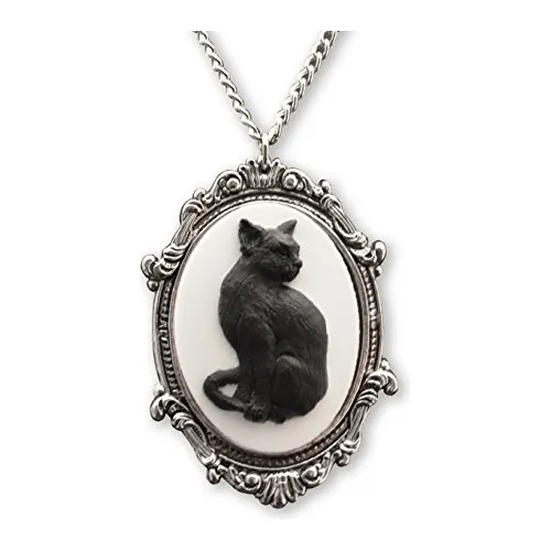 Camafeo Del Gato Negro En El Collar Colgante De Plata Antigu