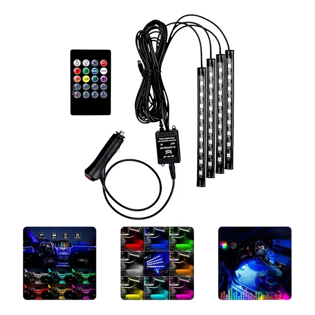 Kit Iluminação Interior Carro Luz 09 Leds Rgb C/controle 12v