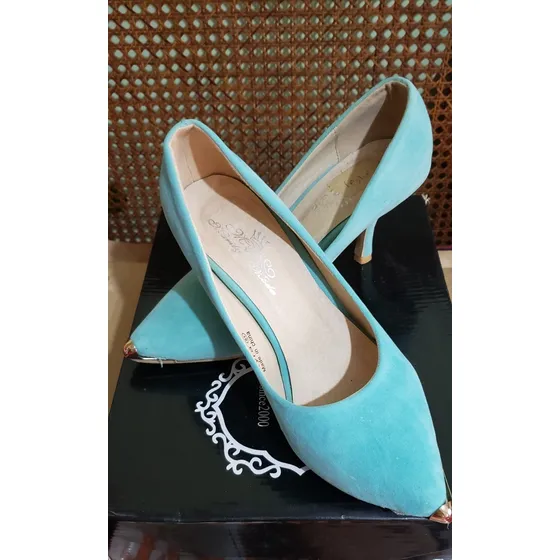 Hermosos Zapatos Stilletos Verde Agua, Nro 36 1/2, 8 Cm Alto