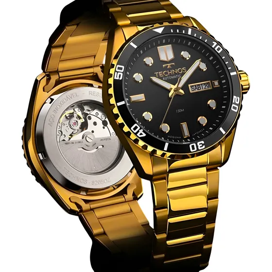 Relógio Technos Automático Masculino Esqueleto Diver 21rubis