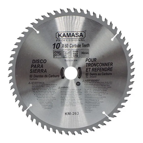Disco Banco Sierra Kamasa 10 Pulgadas 60 Dientes Eje 30mm Color Plata