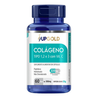 Colágeno Tipo 1, 2 E 3 C/ Vitamina C 60 Cáps 500mg Premium - Upgold Colágeno Tipo 1, 2 E 3 C/ Vitamina C 60 Cáps 500mg Premium - Upgold