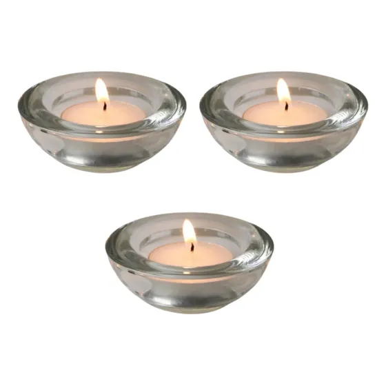 Kit 3 Castiçal Redondo Vidro Porta Vela  De Mesa Rechaud