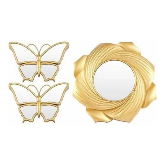 Set De Espejos Decorativos Con Mariposas Color Dorado