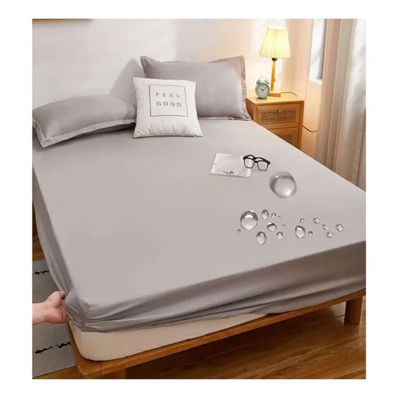Cubrecolchón Impermeable Tipo Sábana Más 1 Funda Colores1.5p Color Gris Diseño De La Tela Liso