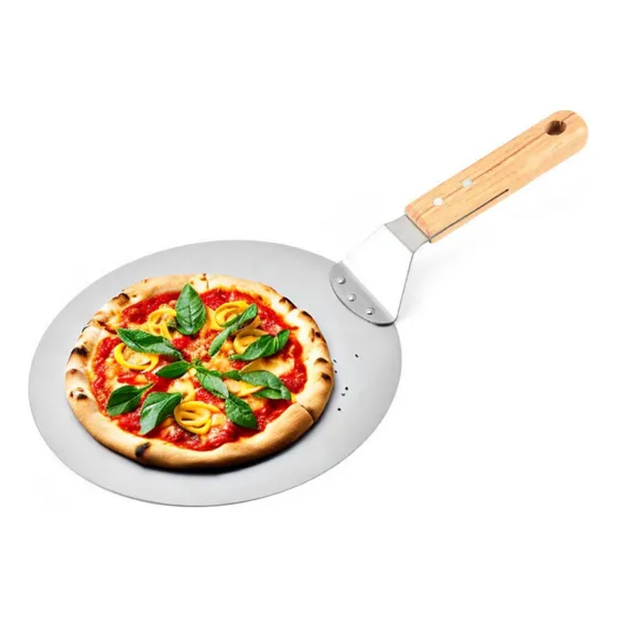 Pala De Pizza Redonda 30 Cm Acero Inox Con Mango De Madera Color Madera clara